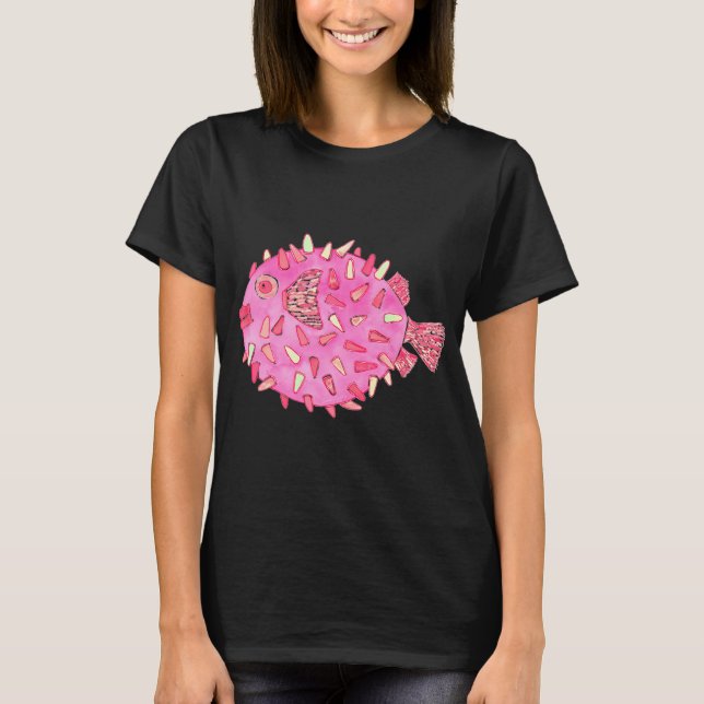 T-shirt Dessin aquarelle Poisson-pourceau rose (Devant)