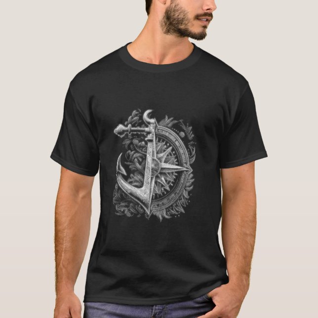 T-shirt Dessin au compas - Nautique de navigation à l'ancr (Devant)