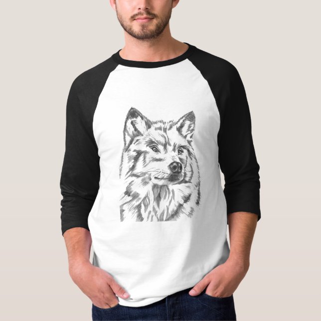 T-shirt Dessin au crayon de portrait Wolf (Devant)