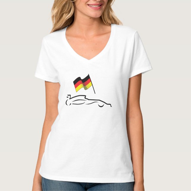 T-shirt Dessin au trait de voiture de course avec drapeau  (Devant)