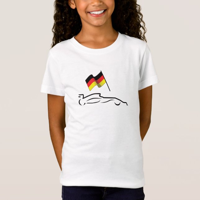 T-Shirt Dessin au trait de voiture de course avec drapeau  (Devant)