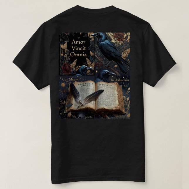 T-shirt dessin bleu-minuit avec des corbeaux perchés  (Design dos)