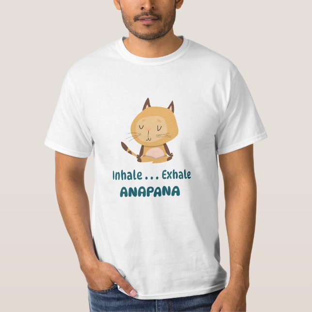 T-shirt Dessin Chat Anapana Méditation Inhale Exhale (Devant)
