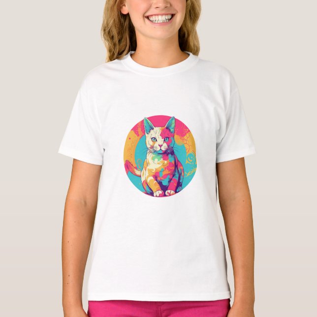 T-shirt dessin chaton coloré mignon (Devant)