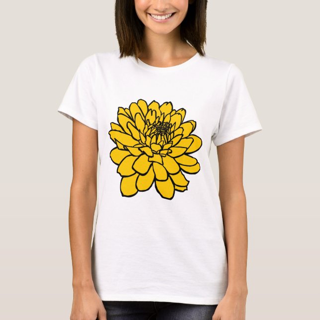 T-shirt Dessin Chrysanthemum - Noir et ambre (Devant)