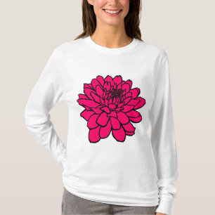 T-shirt Dessin Chrysanthemum - Noir et rouge néon