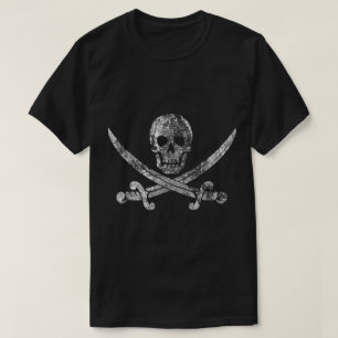 T-shirt Dessin crâne de pirate vintage et épées croisées