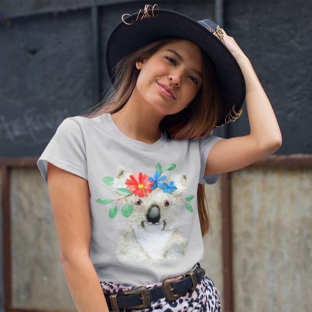 T-shirt Dessin d'aquarelle à l'ours Koala floral mou (Créateur téléchargé)