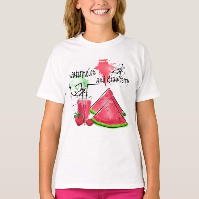 T-shirt Dessin d'aquarelle de pastèque et fraises (Devant)