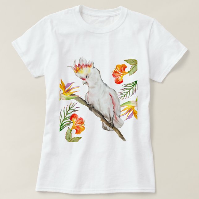 T-shirt Dessin d'aquarelle d'un perroquet de cacatoès (Design devant)