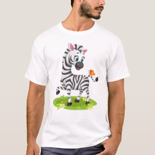 T-shirt Dessin de bébé zèbre jouant avec papillon