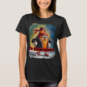 T-shirt Dessin de bière drôle et coloré sur fond noir