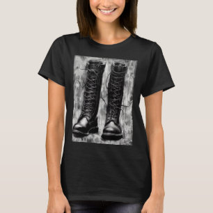 T-shirt Dessin de bottes noires à lacets pour motard robus