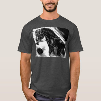 T-shirt Dessin de charbon de cheval noir