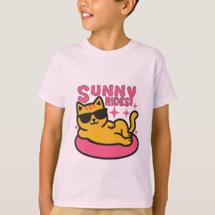 T-shirt Dessin de chat froid sur flotatie au soleil humeur