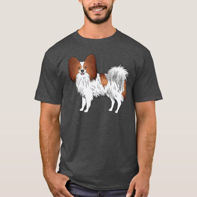T-shirt Dessin De Chien Caricature Rouge Et Blanc Papillon (Devant)