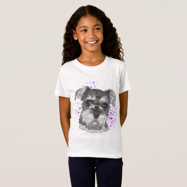 T-Shirt Dessin de chien de Schnauzer (Devant entier)