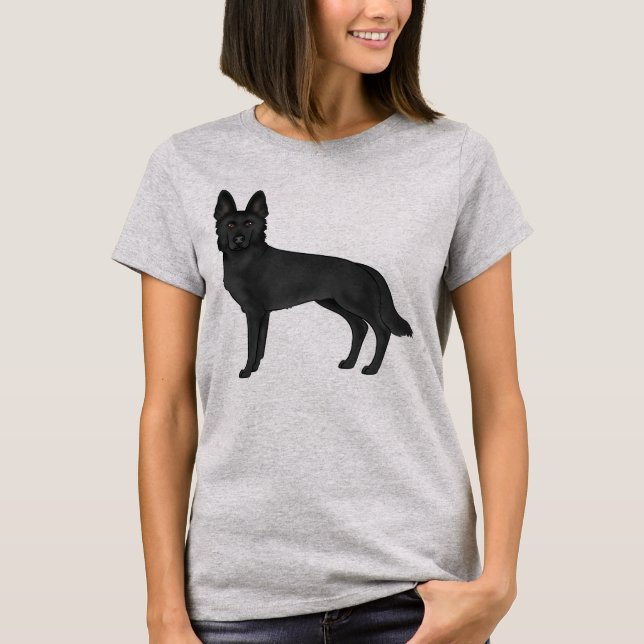 T-shirt Dessin de Chien en caricature noir allemand Shephe (Devant)