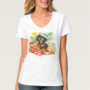 T-shirt Dessin de chien teckel chiot pour pique-nique d'ét