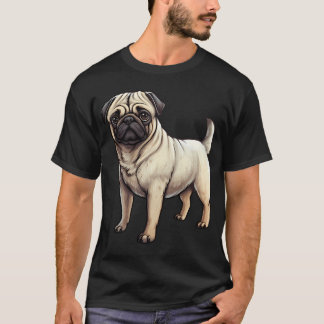 T-shirt Dessin de chiot Carlin fauve