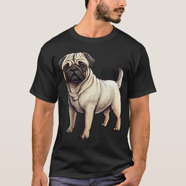 T-shirt Dessin de chiot Carlin fauve (Devant)