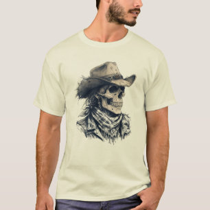 T-shirt Dessin de crâne de cowboy chapeau
