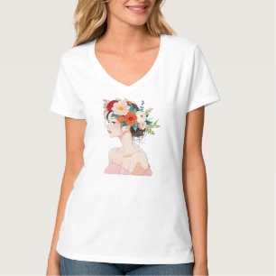 T-shirt dessin de femme florale