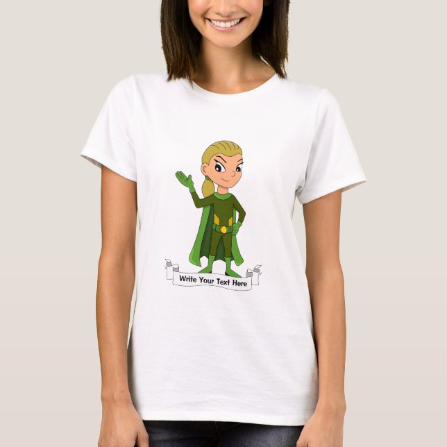 T-shirt Dessin de fille super-héros personnalisé (Devant)