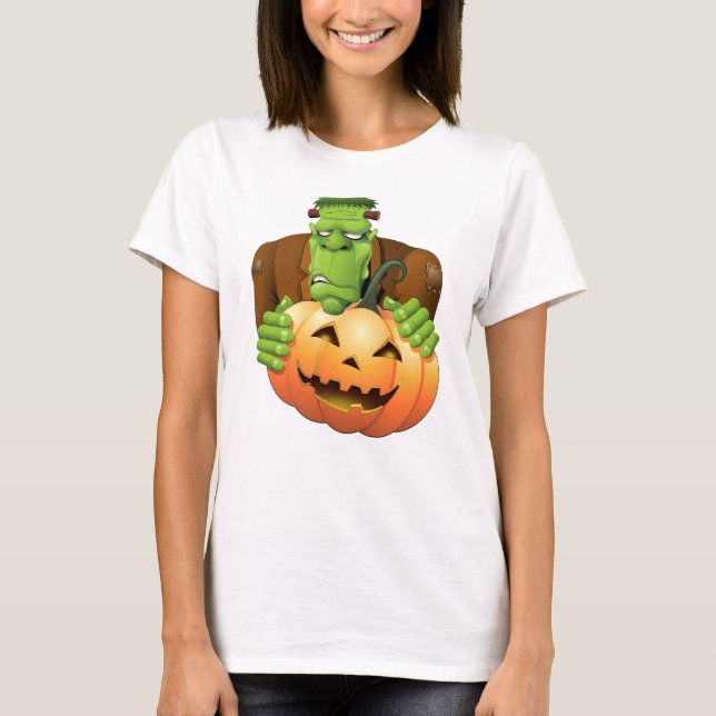 T-shirt Dessin de Frankenstein Monster avec Citrouille (Devant)