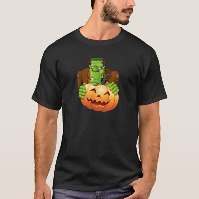 T-shirt Dessin de Frankenstein Monster avec Citrouille (Devant)