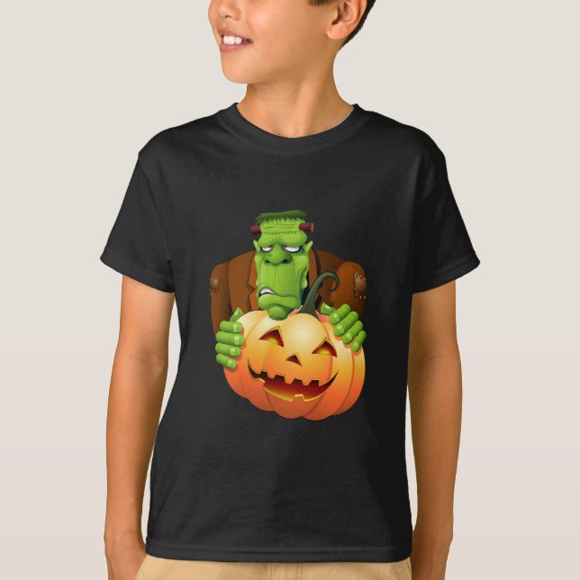 T-shirt Dessin de Frankenstein Monster avec Citrouille (Devant)