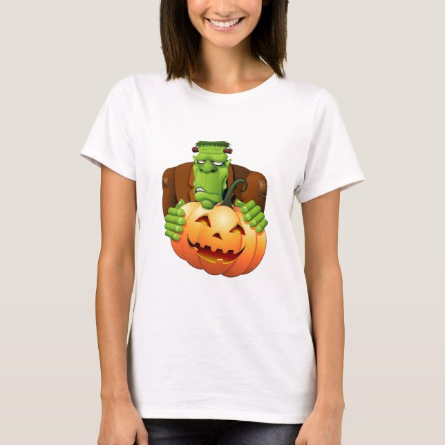 T-shirt Dessin de Frankenstein Monster avec Citrouille (Devant)
