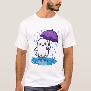 T-shirt Dessin de Halloween mignon de fantôme sous paraplu