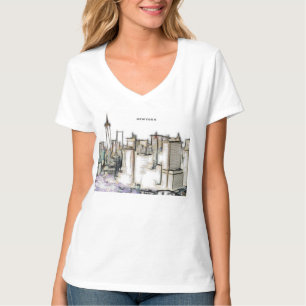 T-shirt Dessin de la skyline noir et blanc de la ville de
