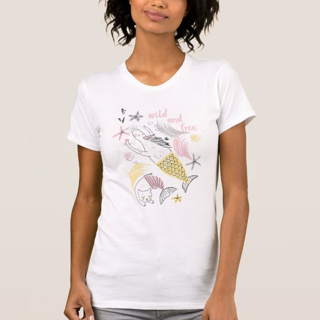 T-shirt Dessin de licorne sauvage et libre et de sirène de (Devant)