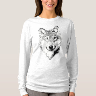 T-shirt Dessin de loup noir et blanc