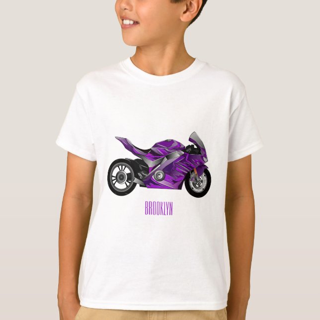 T-shirt Dessin de moto de sport violet (Devant)