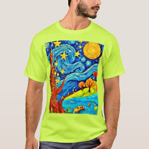 T-shirt Dessin de nuit Starry : Art inspiré par le surréal