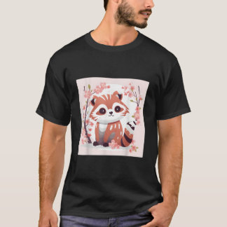 T-shirt Dessin de panda roux et de fleurs de cerisier ador