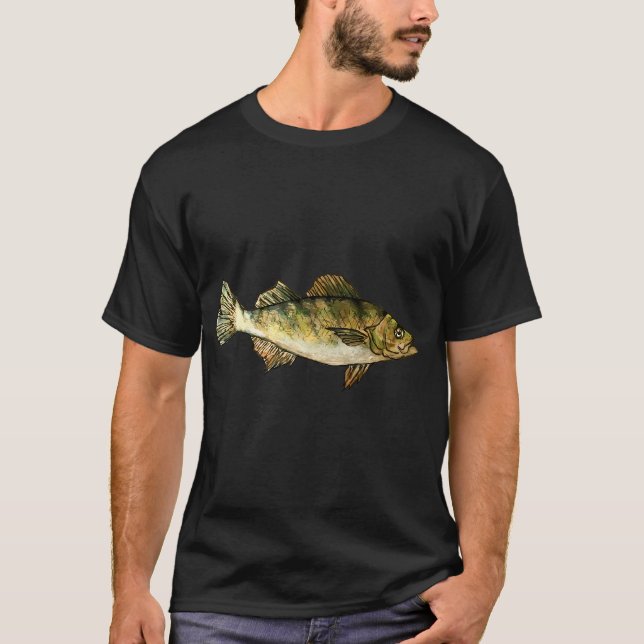 T-shirt Dessin de perche jaune - Vert foncé (Devant)