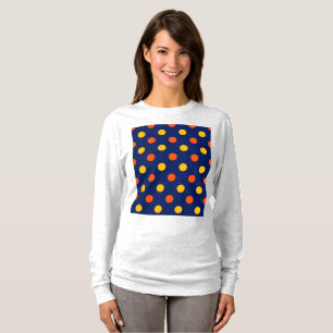 T-shirt Dessin de points orange jaune sur fond bleu 