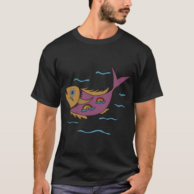 T-shirt Dessin de poisson arc-en-ciel psychédélique (Devant)