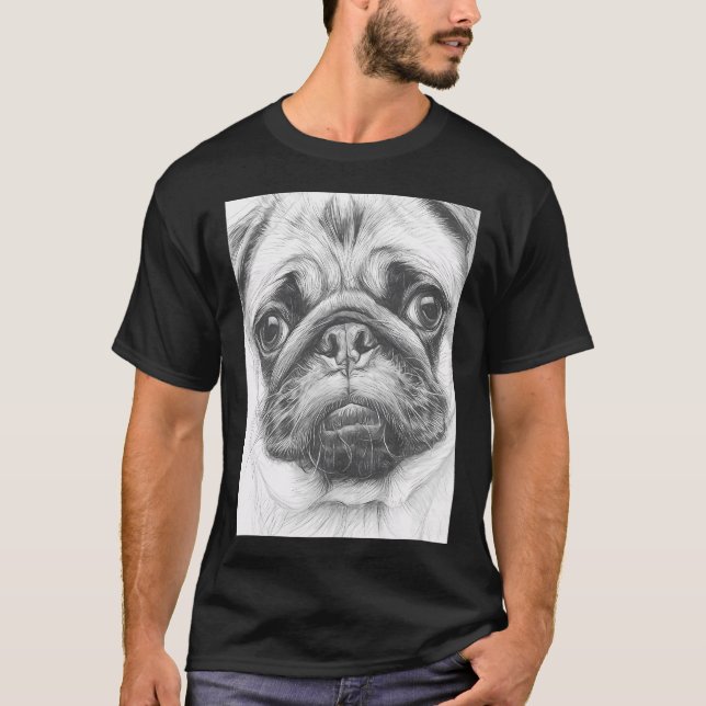 T-shirt Dessin de Pug au crayon (Devant)