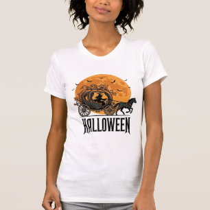 T-shirt Dessin de sorcière de calèche de citrouille Hallow