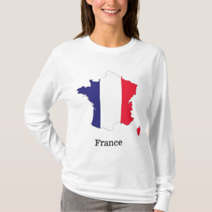 T-shirt Dessin de souvenir de drapeau de France sur carte