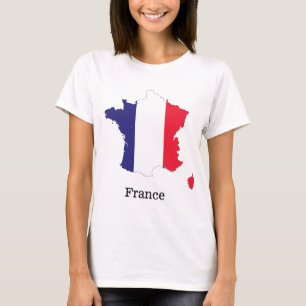 T-shirt Dessin de souvenir de drapeau de France sur carte