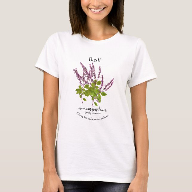 T-shirt Dessin de texte d'herbe de basilic violet botaniqu (Devant)
