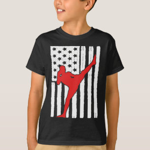 T-shirt Dessin de thème de Muay Thai avec drapeau américai