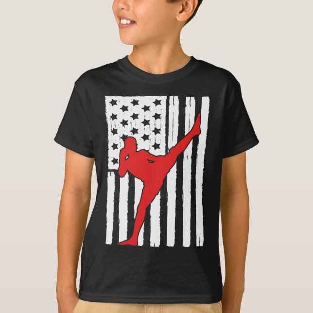 T-shirt Dessin de thème de Muay Thai avec drapeau américai (Devant)