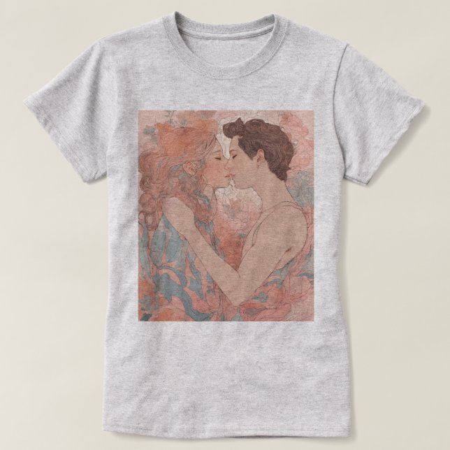 T-shirt Dessin de trait continu de l'homme et de la femme  (Design devant)